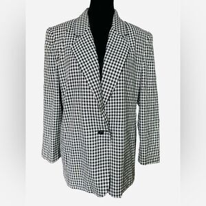 Retro Black and White Checkered Blazer with Metallic Gold Size Medium